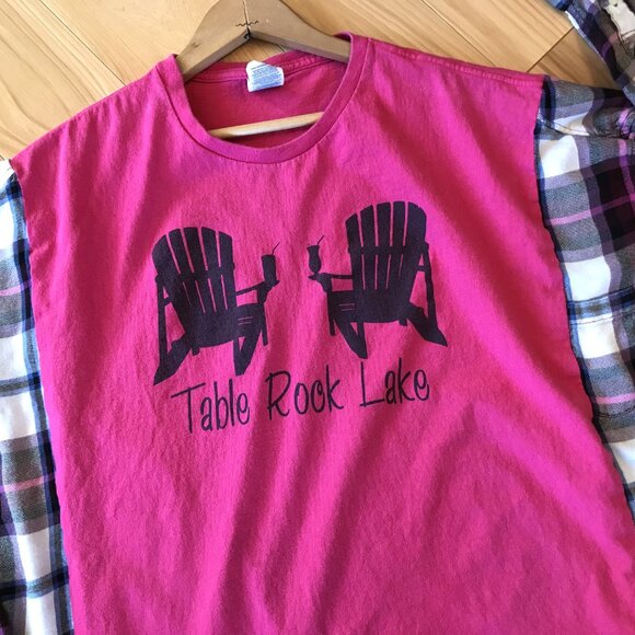 Reworked Flannel Tee, Size L-2XL: Upcycled Oversized Table Rock Lake Shirt - Picture 7 of 11
